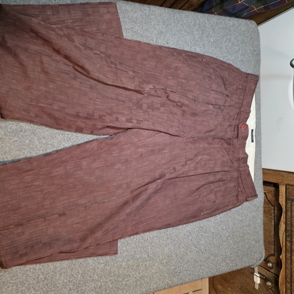 Jackie Vital Collection Brown Pleated Textured Pants 34x33 Fit D2